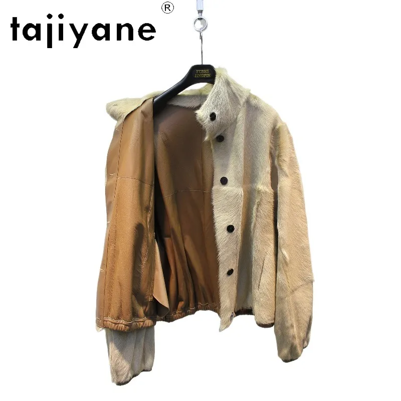 TAJIYANE Luxury Goat Shearling Real Fur Coat Women Short Thin Outerwear Stand Collar Overcoat Winter Fur Jacket Warm Tops Casaco