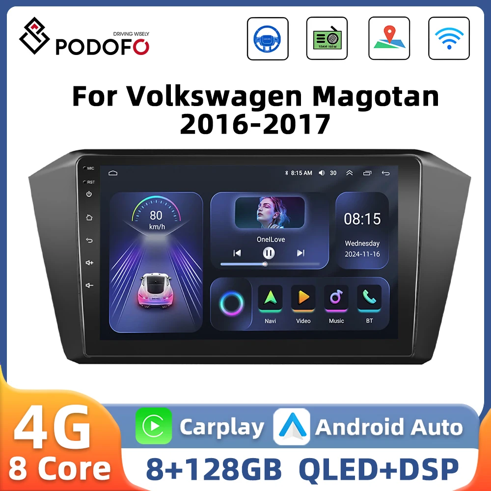 Podofo 10.1'' WIFI DSP Car Radio For Volkswagen Magotan 2016-2017 2Din Multimedia Player Android Auto Carplay 8Core Car Audio