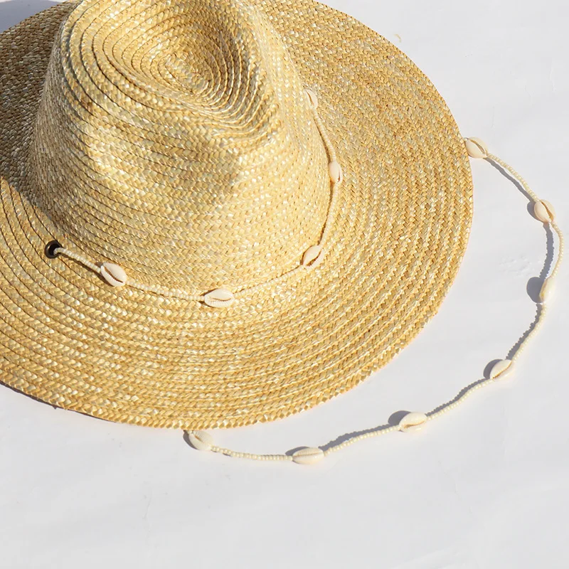 Straw Hat With Shell Chain Decor Women UV Sun Hat Summer Beach Outdoor Vacation Shade Cap