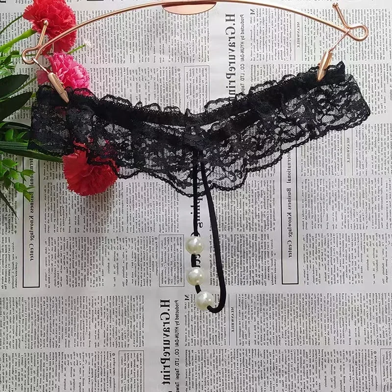 

Lingeries Sexy G-String Women's Thongs Sexy Pearl Beaded Underwear for Women Low Waist T Shaped Crotchless Woman Lace Lingerie
