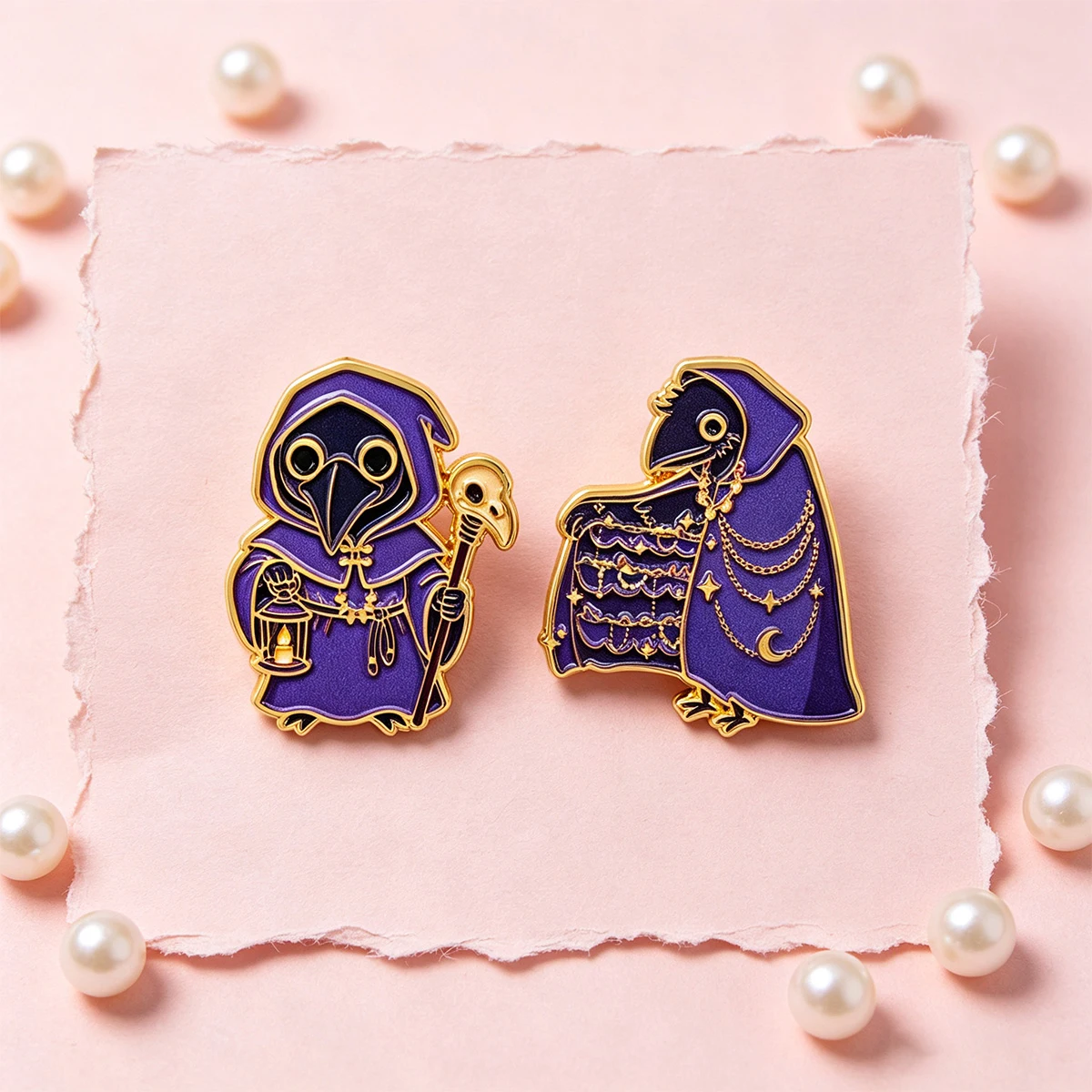 2pcs Purple Wizard Crow Doctor Enamel Lapel Pin Gothic Punk Brooch Badge Jewelry Clothes Backpack Decor Accessory Gift view 5