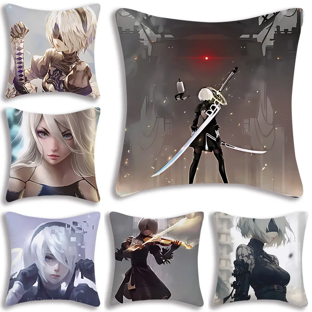 Nier Automata Pillow Covers Cartoon Sofa Decorative Home Double-sided Printing Short Plush Cute Cushion Cover