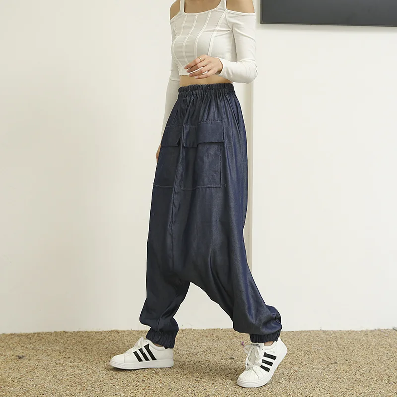 Women Wide Leg Trousers Casual High Waist Thin Cross-Pants Harajuku Drape Big Crotch Loose Boyfriend Bloomers Joggers