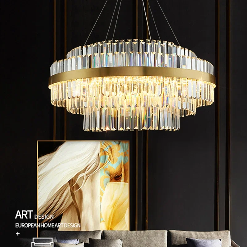 Modern LED ceiling chandelier round dimmable dining room living room chandelier golden gloss luxury crystal lighting