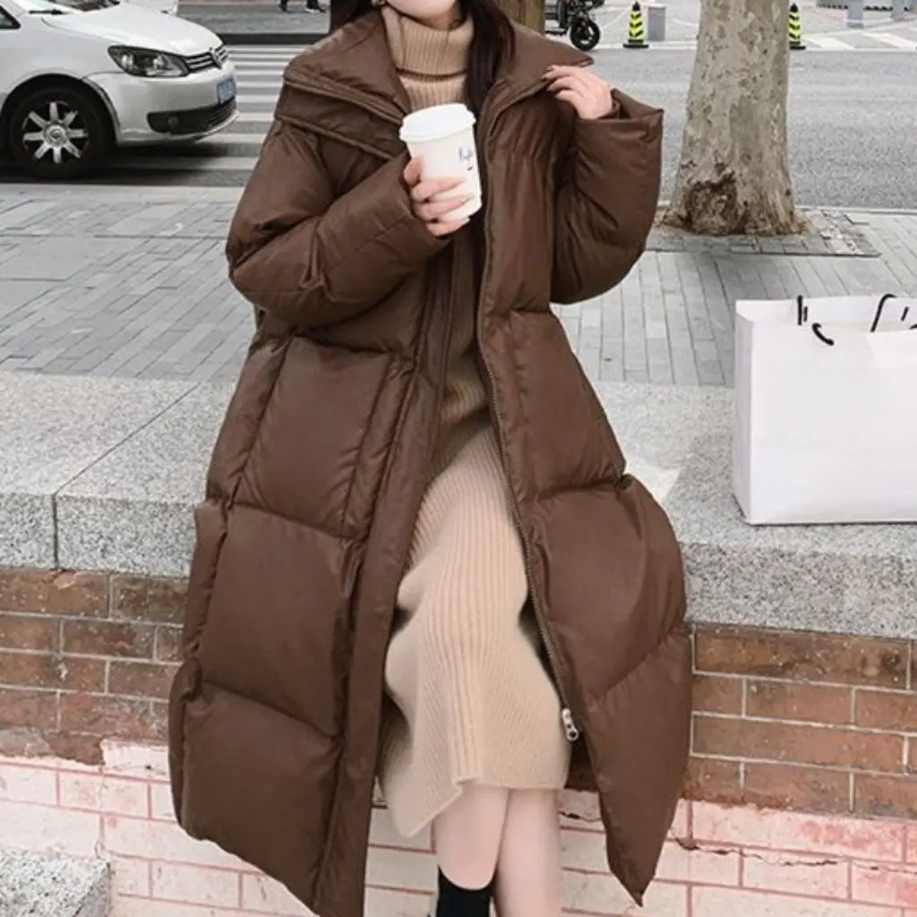 

Женская куртка из искусственного хлопка кофейного цвета, осенне-зимняя утолщенная верхняя одежда средней длины с воротником-стойкой в уличном стиле