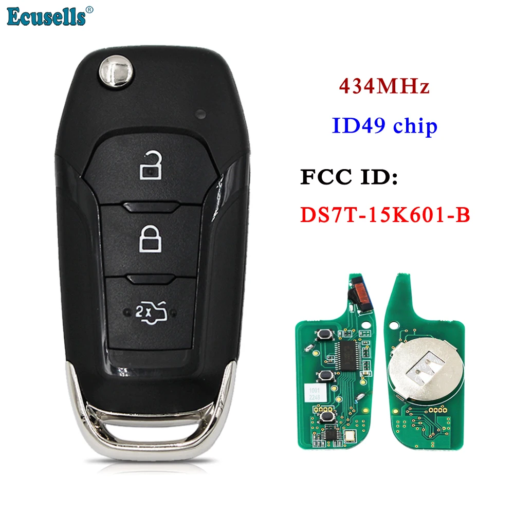 

Ecusells Folding Remote Key 3 button 434MHz for Ford Escort New Mondeo 2014-2017 with 49 Chip HU101 Blade