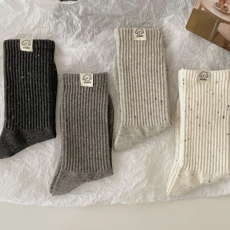 

4 pairs of new women's midsole versatile casual socks spring autumn cute little dog simple comfortable casual socks