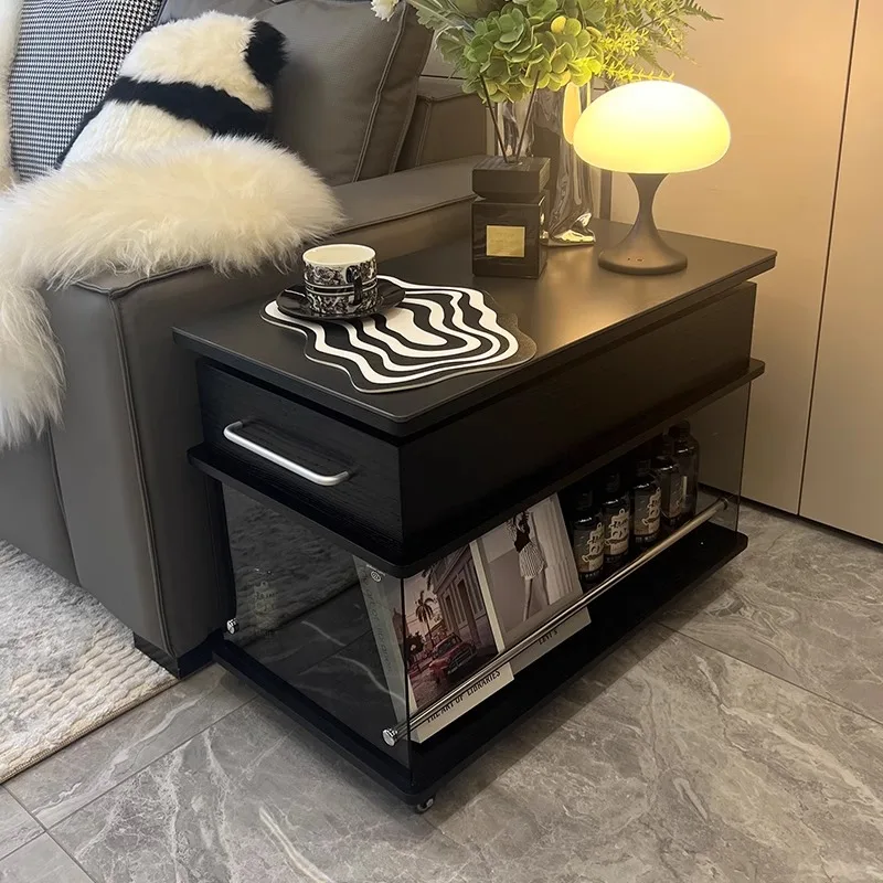 

Light luxury solid wood liftable coffee table living room small apartment balcony tea table table modern simple mobile sideboard