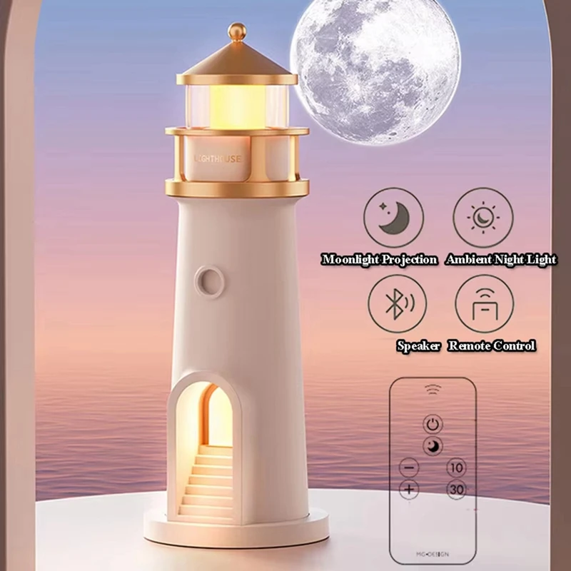 ABRE-Bedroom Bluetooth Speaker Moonlight Projection Light Music Box Brightness Adjustable Night Light MP3 Music Player Gift