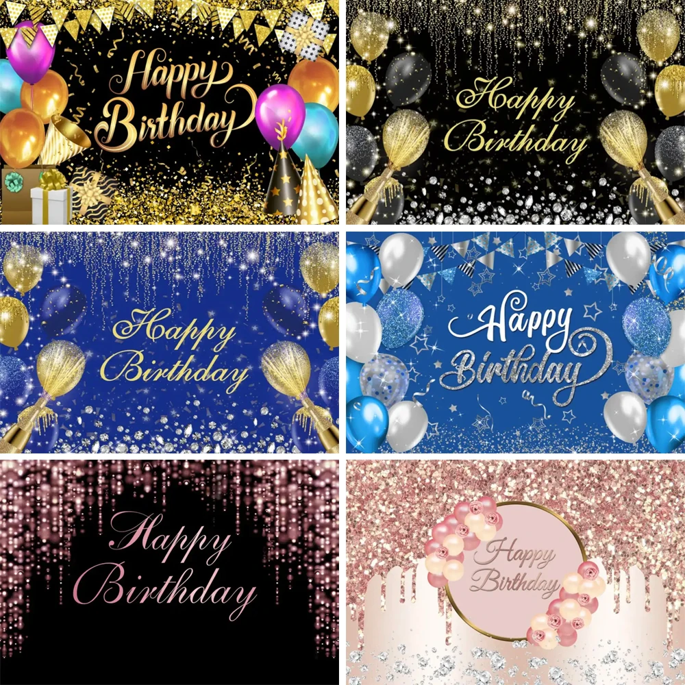 

Happy Birthday Party Golden Sparkling Background Picture Black Birthday Adult Gift Theme Decoration Supplies Party Background Wa