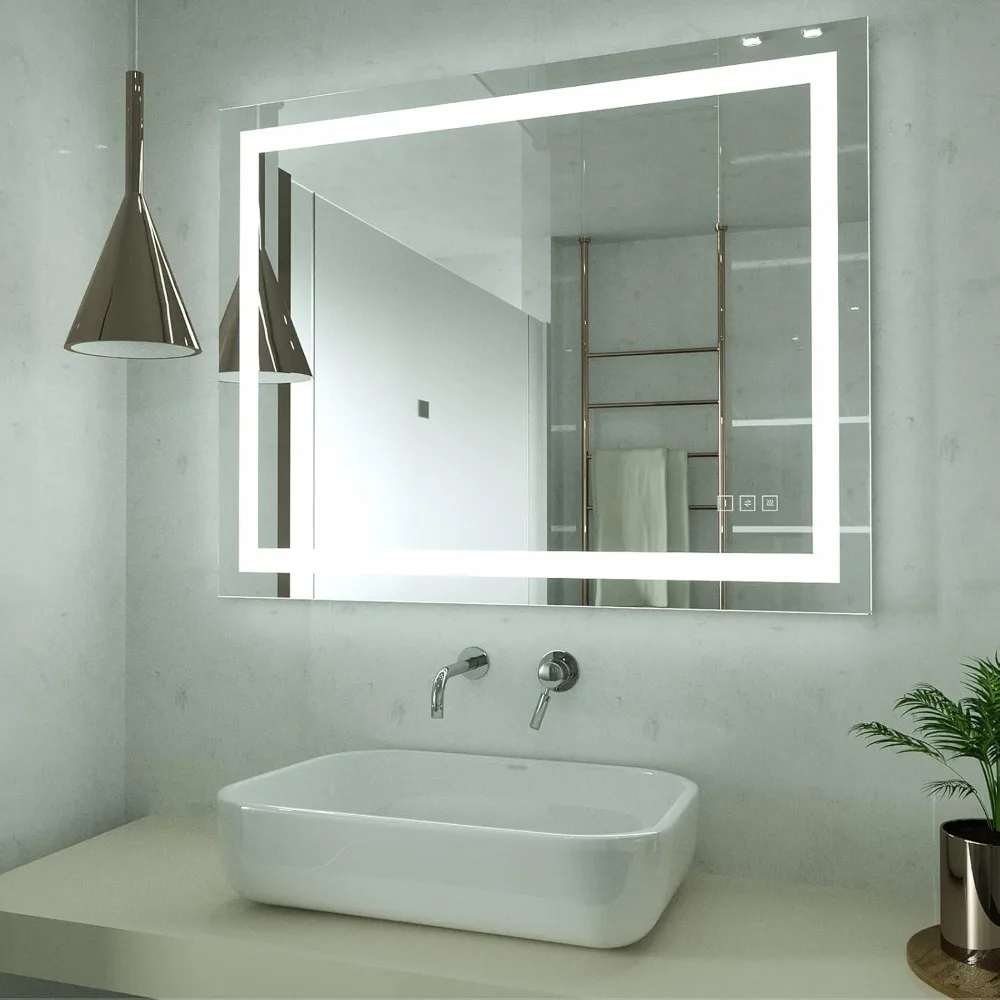 32 x 40 inch LED Lighted Bathroom Mirror, Wall Mounted Dimmable Makeup Vanity Mirror, Anti-Fog Mirror, 3-Color Adjustable Warm