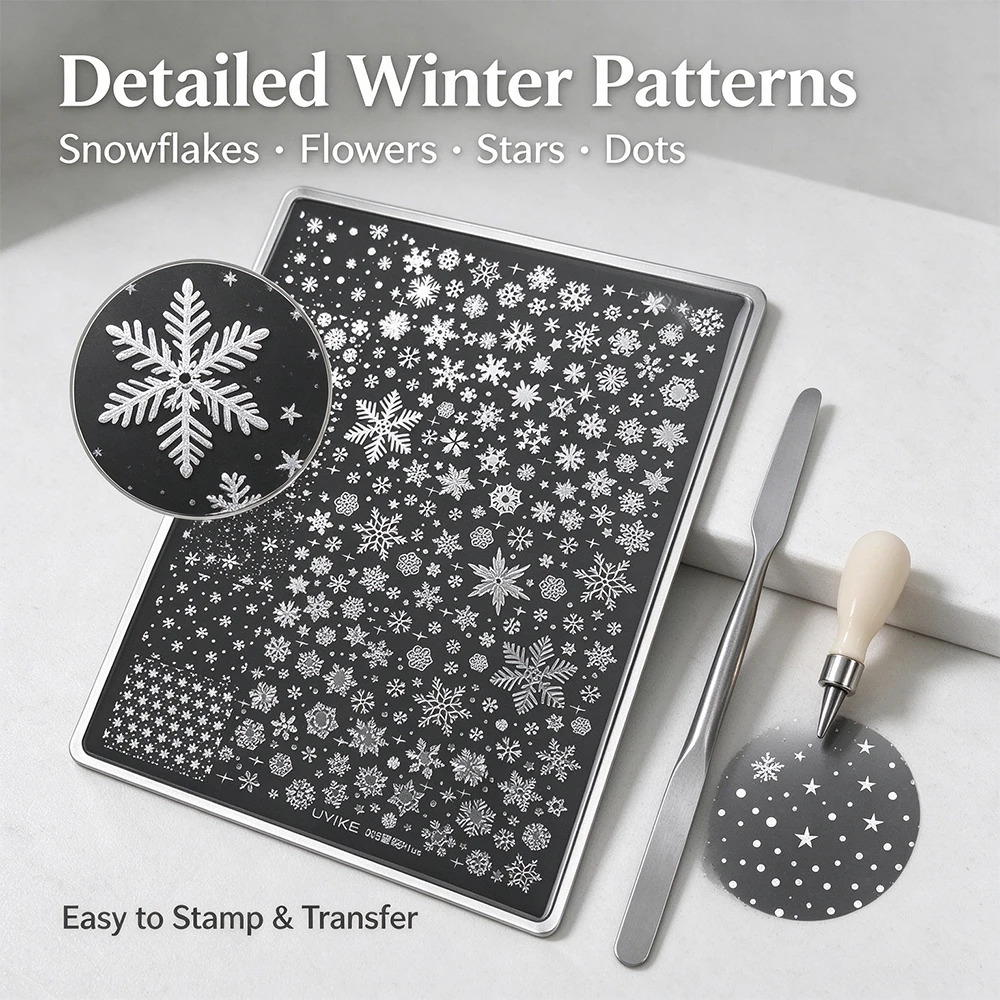 Plus Size Christmas Nail Stamping Plate Snowflake Nail Transfer Printing Steel Plate Winter Snow Pattern Nail Art Stamp Template