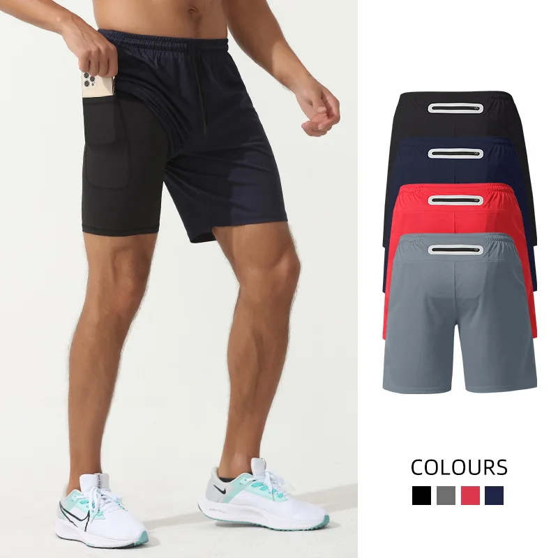Men's 2 in 1 Running Shorts Quick Dry with Zippered Side &Waist Pockets Breathable Gym Summer Sports Training Shorts Inner Liner