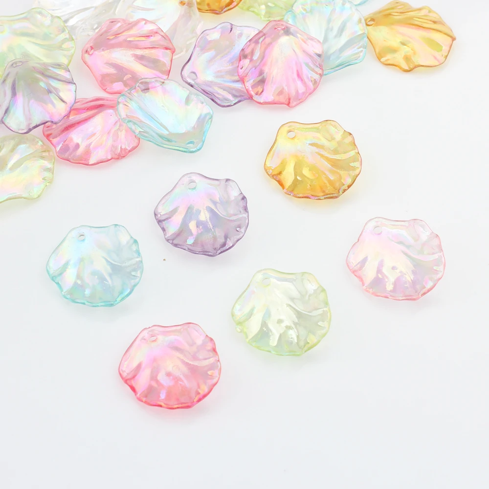 Acrylic Resin Iridescent Scallop Shape Loose Beads 100pcs/lot For Jewelry Making DIY Accessories Beads Bracelet Wholesale