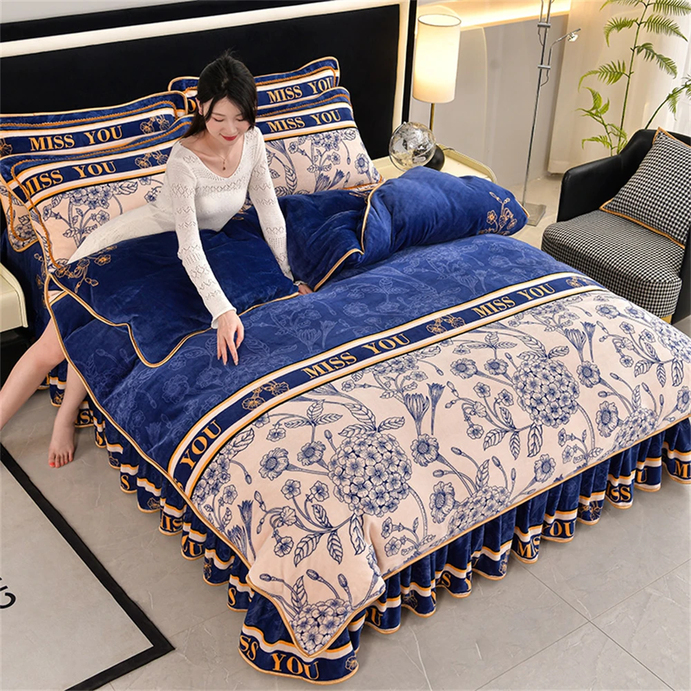 

Milk Velvet Class A Four-Piece Set Light Luxury Ethnic Style Winter Warm Fleece Anti-static Duvet Cover Bed Sheet Bedding Sets