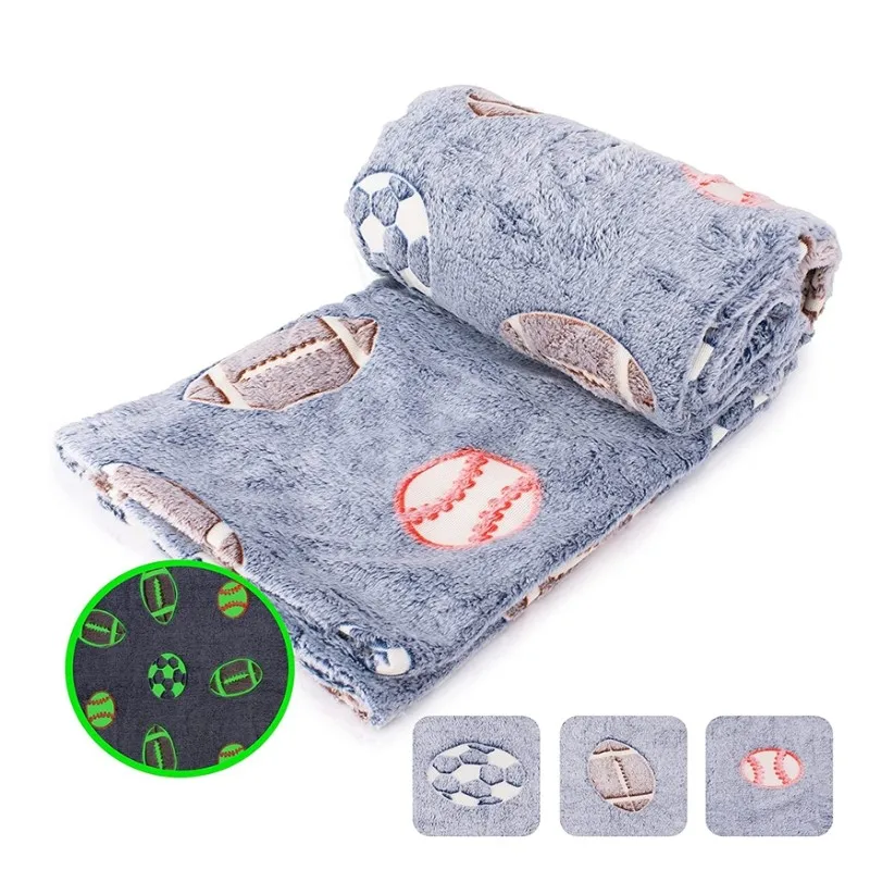 Inyahome Glow in The Dark Kids Throw Blanket Sports Design Soft Fuzzy Flannel Blanket for Boys Girls Christmas Birthday Gifts