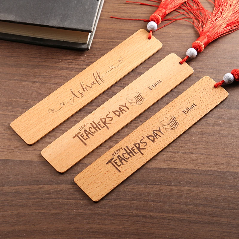 Personalized Bookmarks Wood Teacher's Day Gift Bookmark Fringed Book Mark Paper Clips School Schoolmate Gift Friend Gift