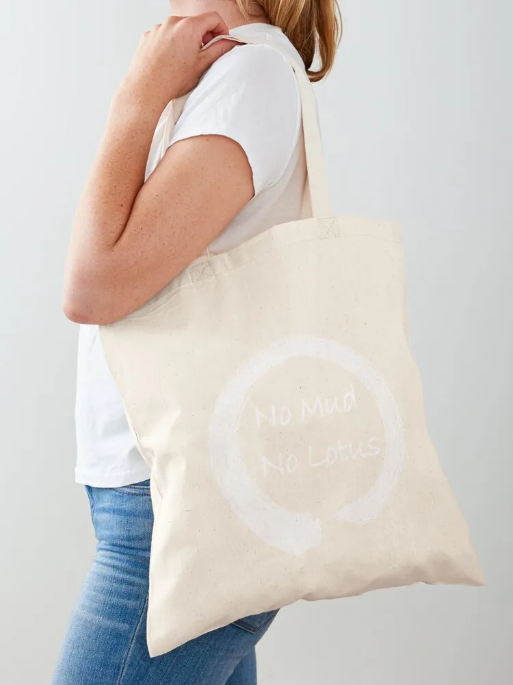 No Mud No Lotus Enso Calligraphy White on Black Tote Bag Women's bag Large bags for women custom tote bag Canvas Tote