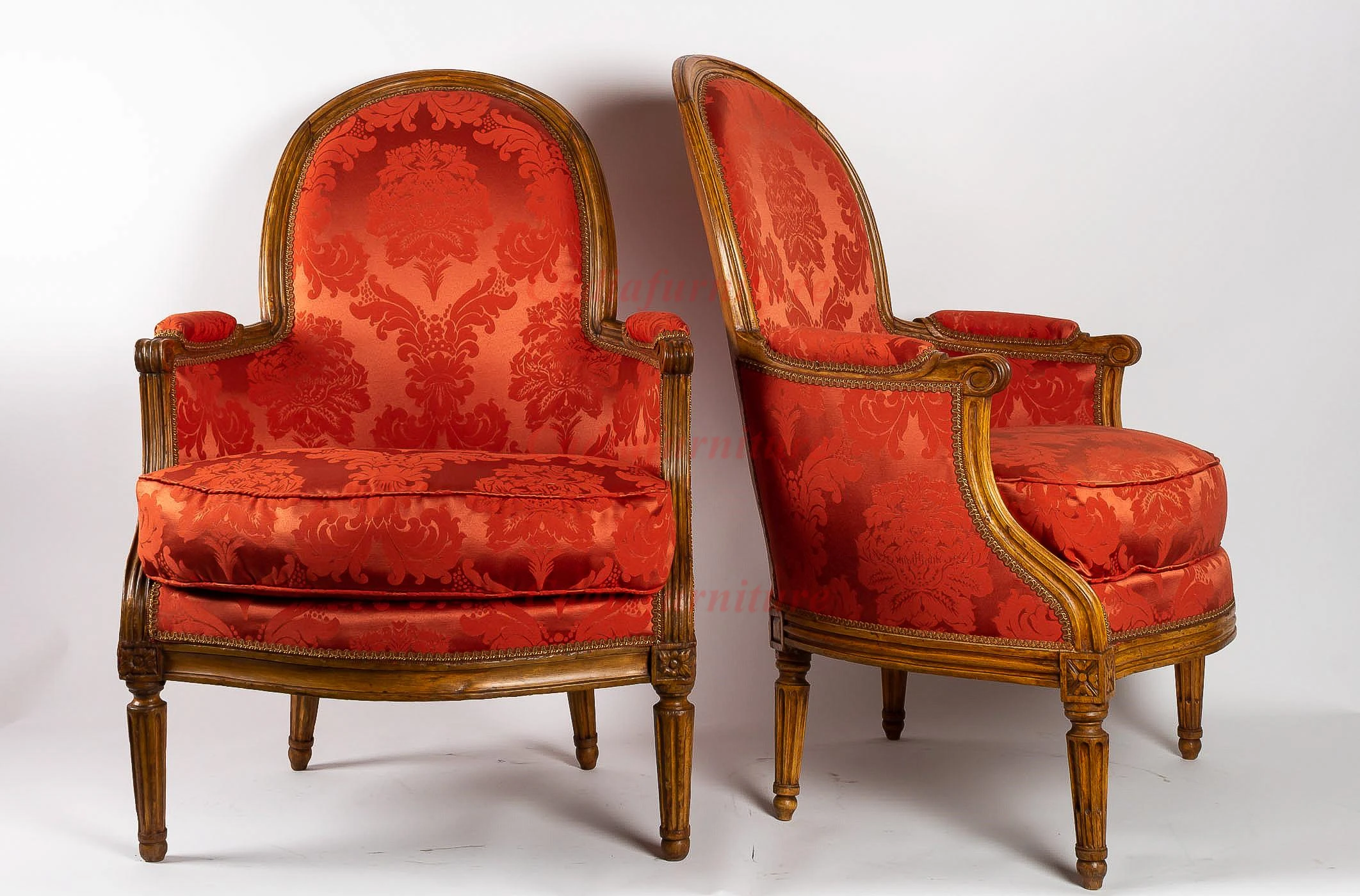 Luxury Wooden Home Living Room Lounge Chair Furniture French Red Fabric Cover Chair Single Couch Seat Sofa Chairs - view 3