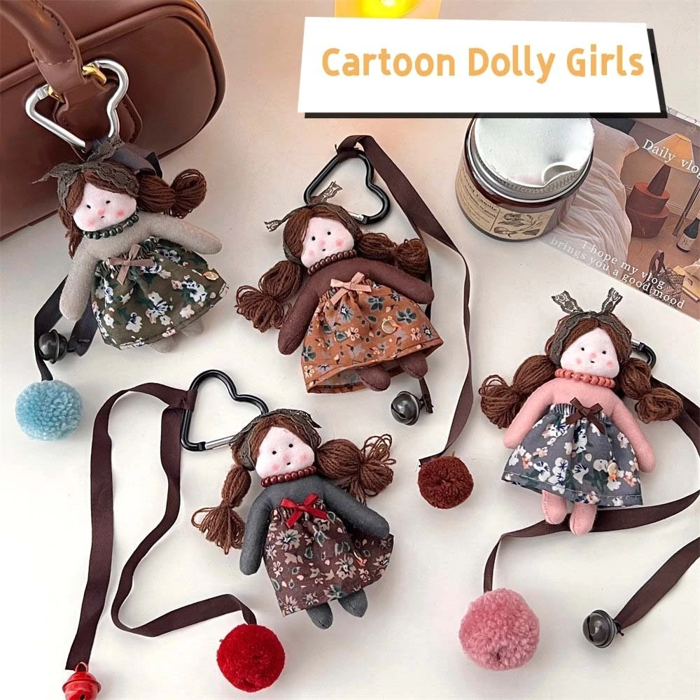 Double Ponytail Braid Doll Dolly Girls Plush Stuffed Doll Cloth Floral Dress Decorations Girls Doll Plush Keychain Soft