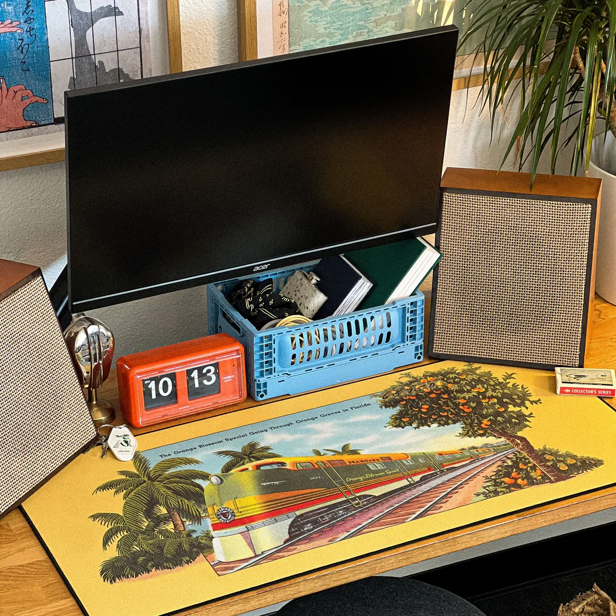 

Vintage Orange Blossom Express mousepad: Locomotive Gliding Through Citrus Groves, Infusing Your Desk with Retro Florida Charm