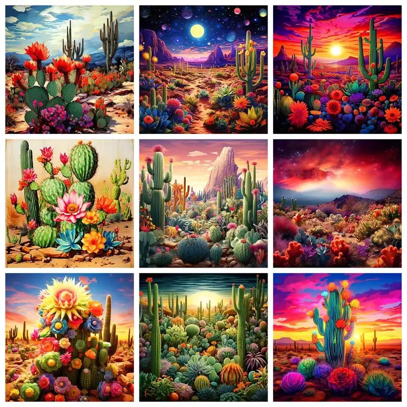 

Diamond Embroidery Complete Kit Cactus Scenery DIY Diamond Painting Full Square Mosaic Needlework Paintings On The Wall