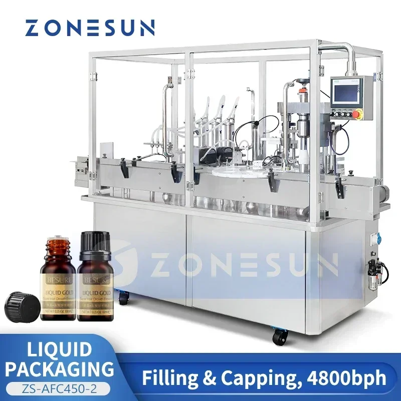 ZONESUN Macchina confezionatrice automatica per liquidi Gocce per oli essenziali Attrezzatura per il riempimento e il tappatura delle bottiglie Spliter per camme ZS-AFC450-2