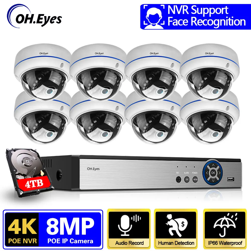 

H.265 Kamera CCTV Sistem Keamanan 5MP 8MP 8CH Luar Ruangan Tahan Air Audio AI Penglihatan Malam POE IP Kamera Vedio Kit Pengawas