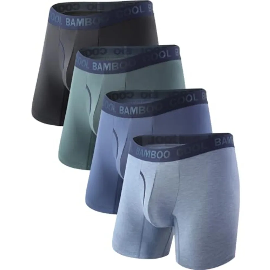 

BAMBOO COOL Men's Soft Underwear, No Ride Up Boxer Briefs with Fly, Moisture Wicking and Breathable underwear for Men, Multipac