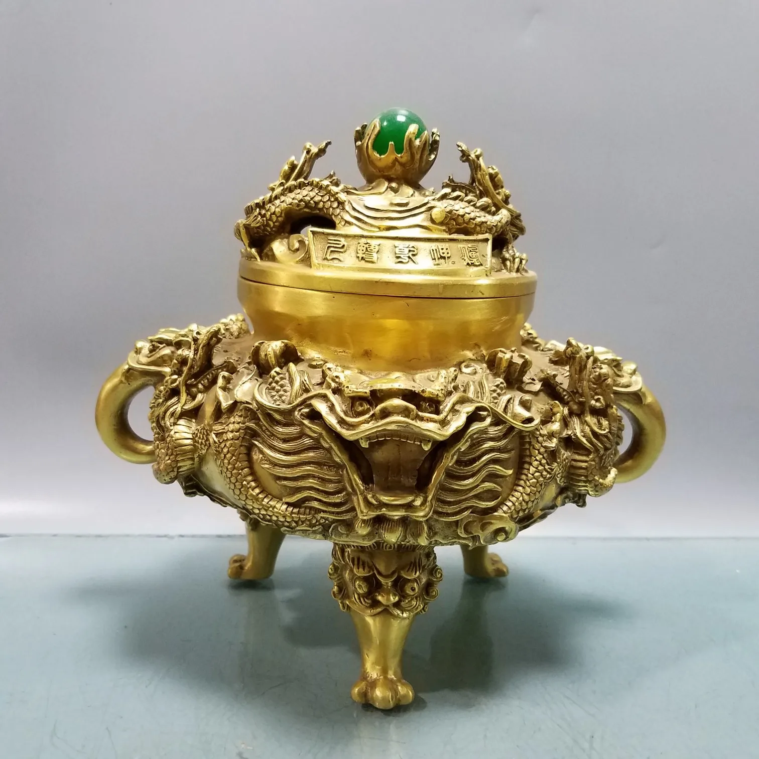 

Jiulong Stove Three legged Treasure Cap 5 specifications to choose from Bronze Statue