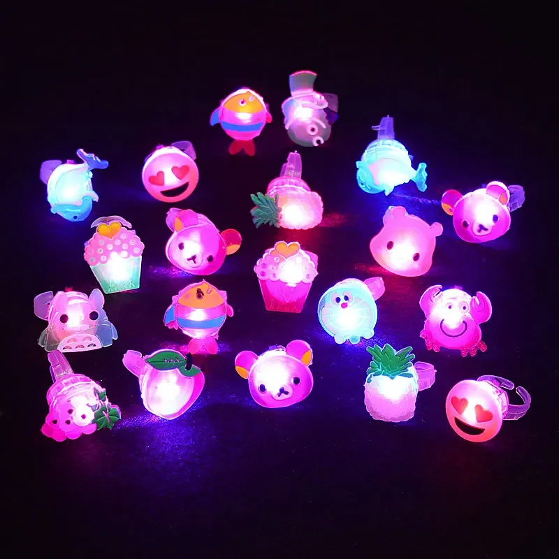 1/5PCS Cute Flashing Rings Luminous Toys for Kids Cartoon Led Light Finger Glowing Toys Baby Girl Birthday Gift