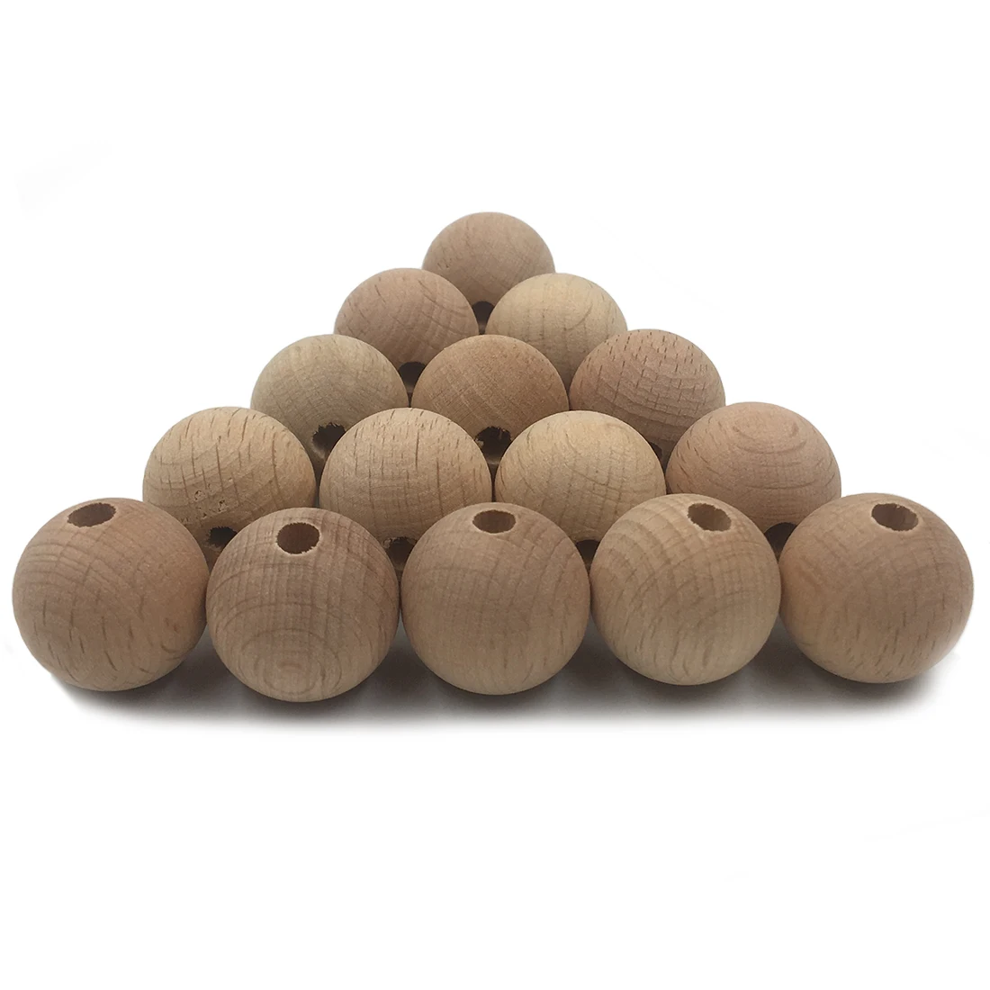 ABCPICK 100PC Wooden Teether Chewable 10-20mm Round Beads Ecofriendly Unfinished Beech DIY Craft Jewelry Accessories