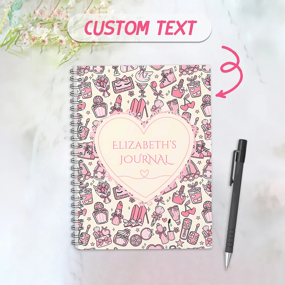 Custom Spiral Notebook,Personalized Name Journal,Pink Girly,Study Notes,Planner,Gift & Personal Use,Birthday,Back To School