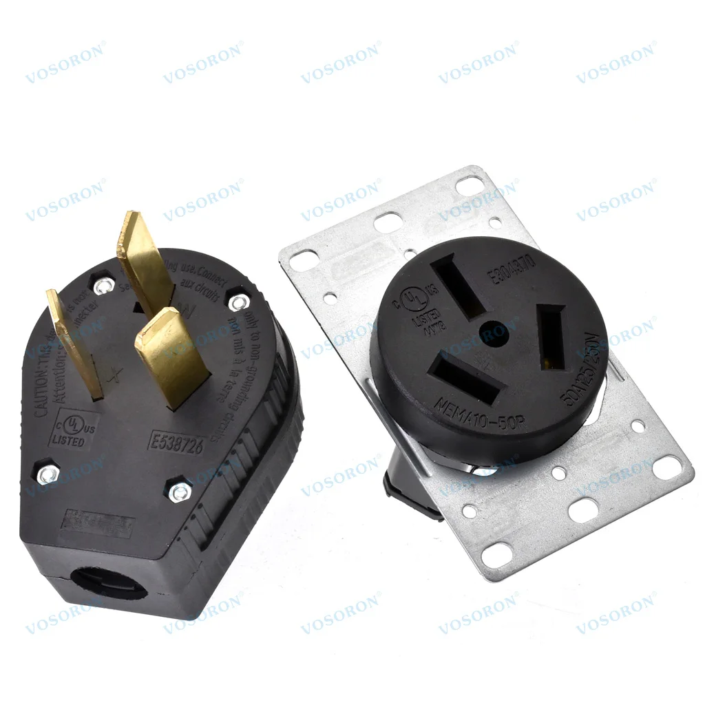 Black NEMA 10-50P 10-50R Heavy Duty Copper Plug with Socket US Standard 50A 250V Generator Industrial Power Socket