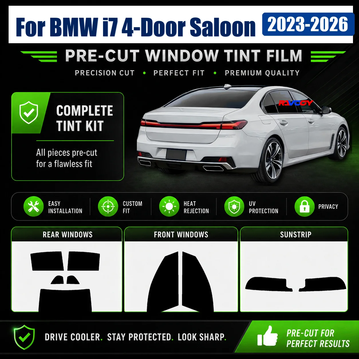 For BMW i7 4-Door Saloon 2023-2026 Custom Fit Complete Window Glass Tint Kit Vehicle Sun Shade
