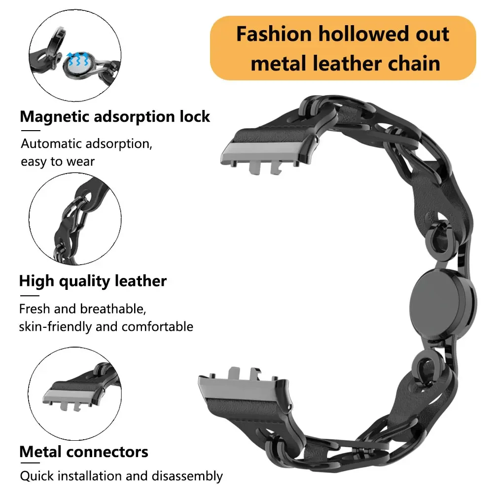 For Samsung Galaxy FIT3 Strap, Hollow Chain Leather Magnetic Buckle, High-Quality Real Leather for Galaxy FIT3 Replacement Strap