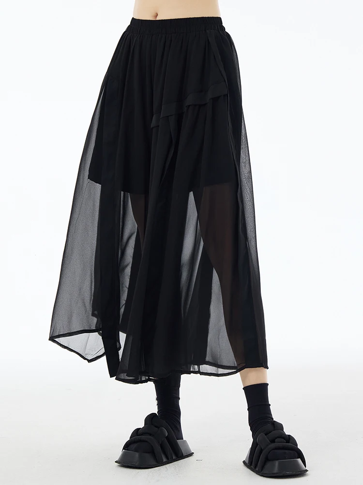 SHENGPALAE-Pantalon en mousseline de soie, taille haute élastique, points noirs, jambes longues et larges, nouvelle tendance printemps automne 2024, 1DH6136