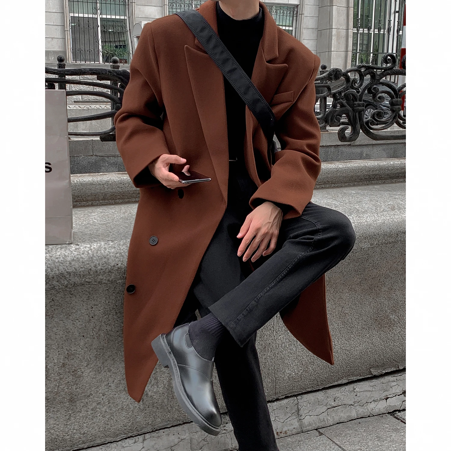 High-quality Autumn and Winter Woolen Coat, Elegant Double-breasted Men's Slim Fit Business Casual Long Outerwear.M-5XL