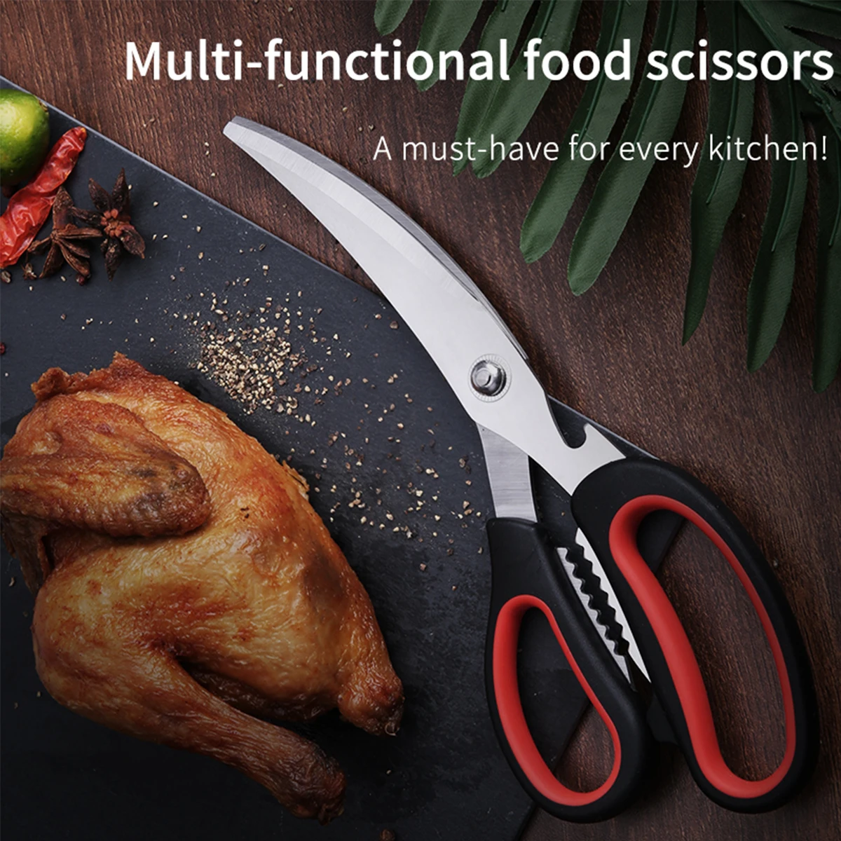 1/2Pcs,Korean Style Stainless Steel Scissors And Food Tongs Set-For Grilled Meat,Curved Blade Shears For Chicken,Steak&BBQ