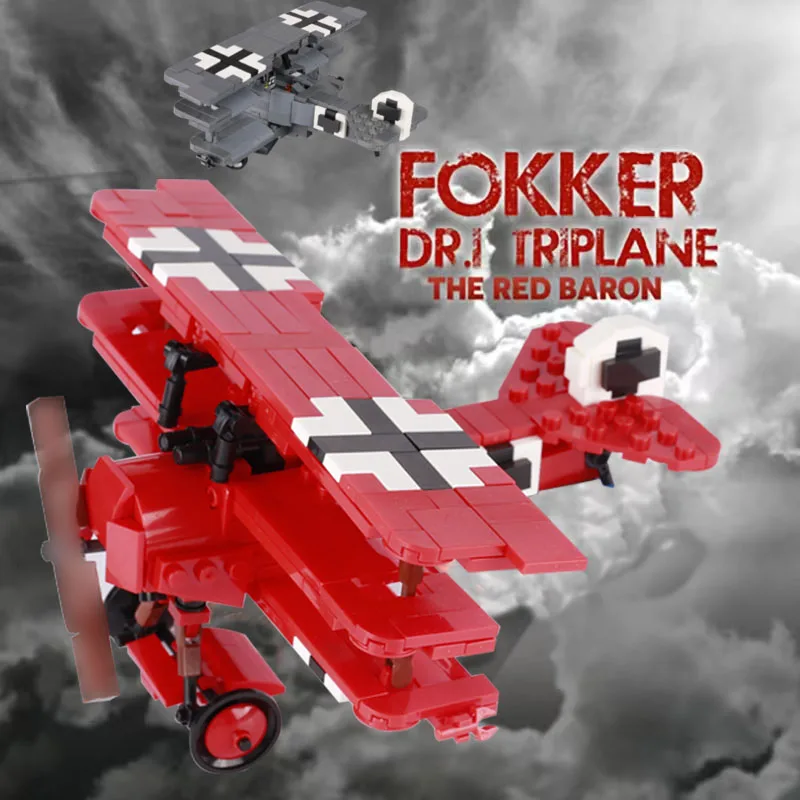 

WW2 Miliatry German Fokker Dr-I Bomber Building Blocks Army Fire Soldiers Plane Model Bricks Gun Armed Helicopter Assembly Toys