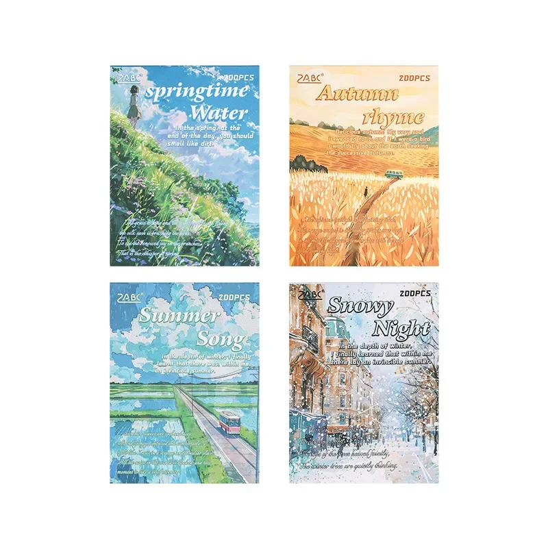 200 Sheets/pack Agreed on 4 Seasons Writable Light Paper for Scrapbooking Journaling DIY Collage of Beautiful Watercolor Views