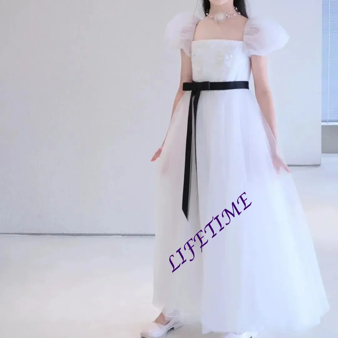 

Индивидуальное платье для девочки в пол с цветочным узором, светло-белое тюлевое свадебное платье, элегантные платья для девочек, платье для концерта