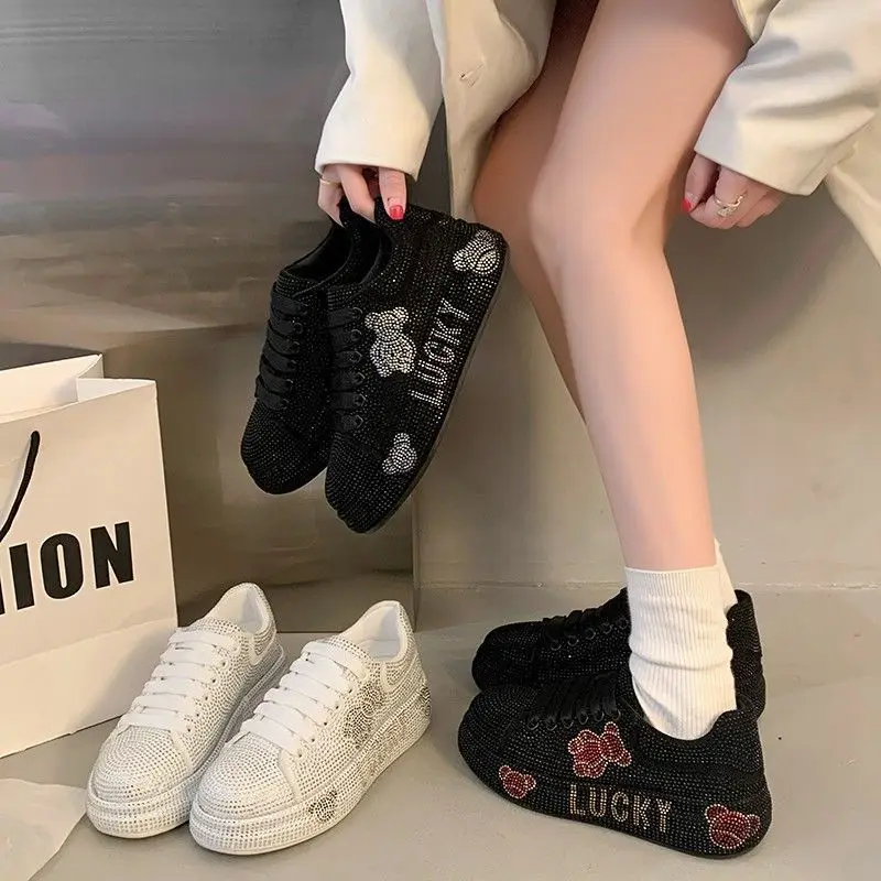 New Luxury Diamond Embellished Women's Shoes Fashion Platform Sneakers Thick Sole Leisure Outdoor Streets Casual Flatform Shoes
