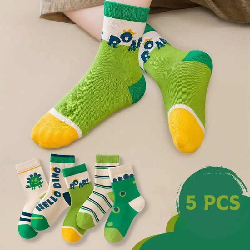 5Pairs Fashion Boys Sport Socks Spring Green Mid Tube Stockings Kids Cotton Sock 2-12year Baby Baby Footwear Clothes Accessories
