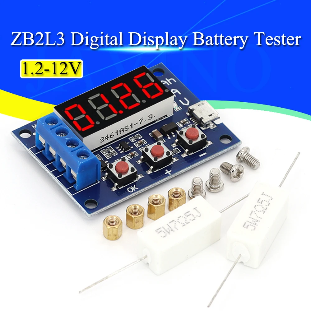 Battery Tester LED Digital Display 18650 Lithium Battery Power Supply Test Resistance Lead-acid Capacity Discharge Meter ZB2L3