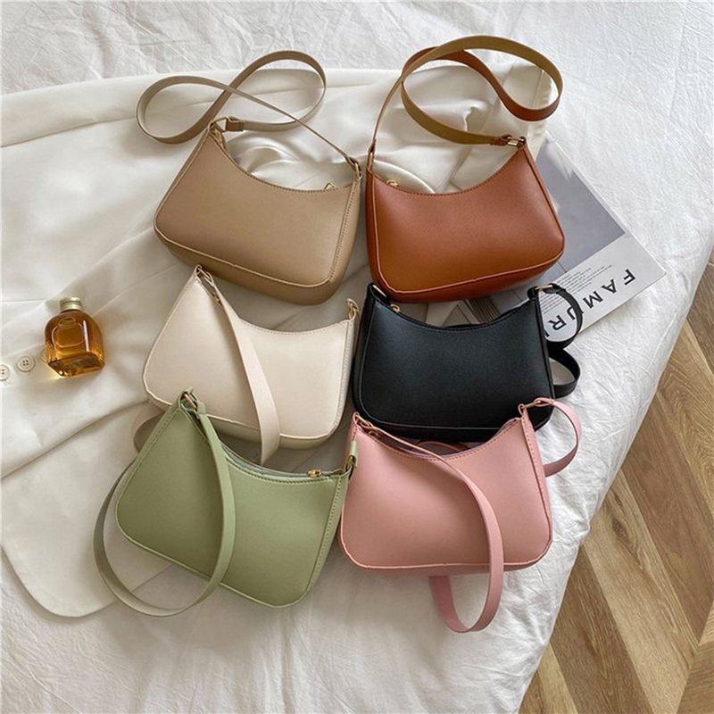 New··Women's Fashion Handbags Retro Solid Color PU Leather Shoulder Underarm Bag Casual Women Hobos Handbags