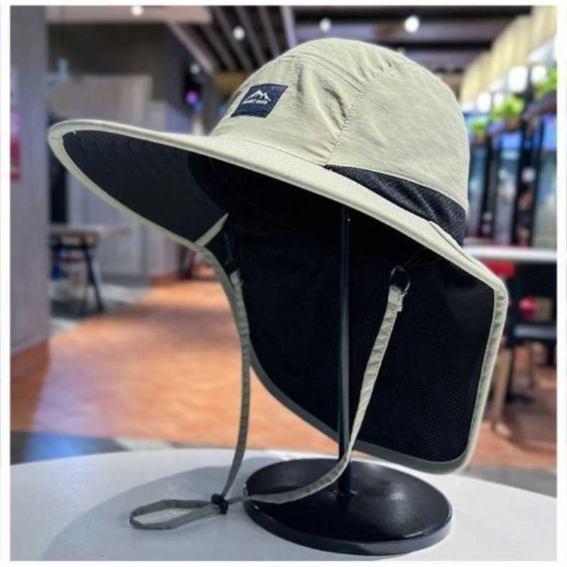 Unisex Sommer-Sonnenhüte mit breiter Krempe, wasserdicht, schnell trocknend, Panama-Stil, Outdoor-Visor, Bucket Hats, atmungsaktives Mesh, Sonnenhut mit Nackenschutz – Detail 2