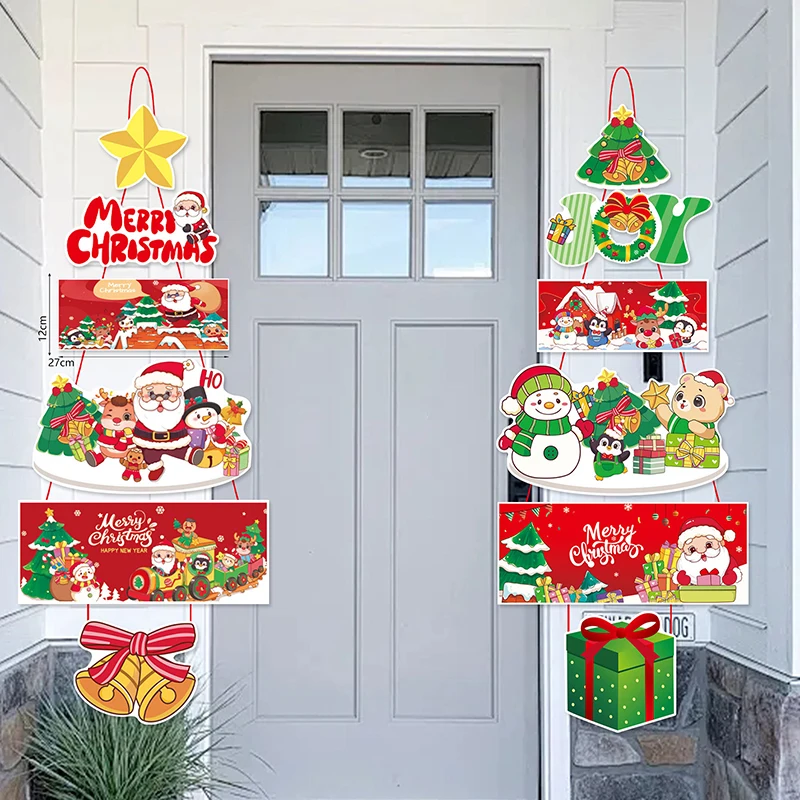 2Pcs/set Merry Christmas Hanging Door Banner Santa Claus Snowman Couplet Christmas Decorations For Home Xmas Gifts New Year