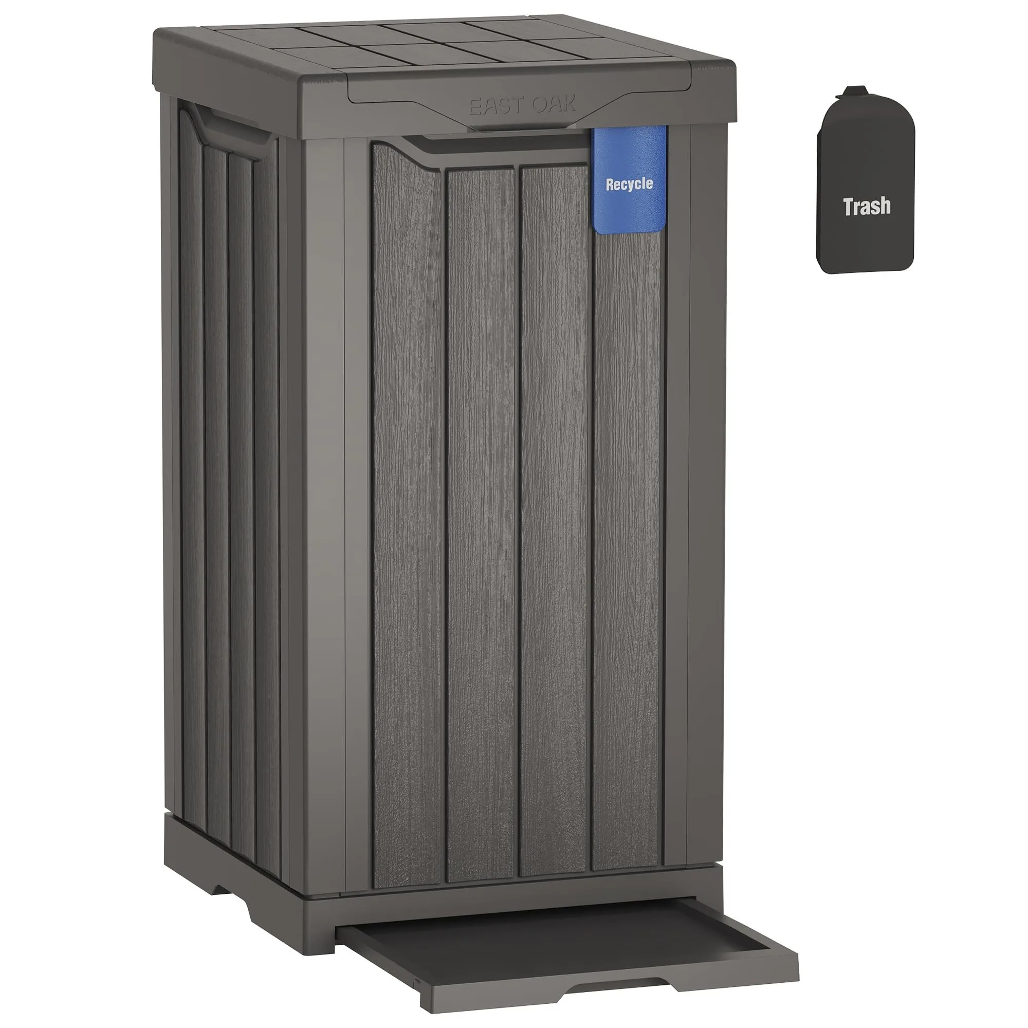 31 Gallon Waterproof Resin Outdoor Trash Can with Recycle & Garbage Labels, Secure Bag Lip Lock and Drip Tray, Indoor Garbage Bin for Kitchen, Patio, Backyard & Deck