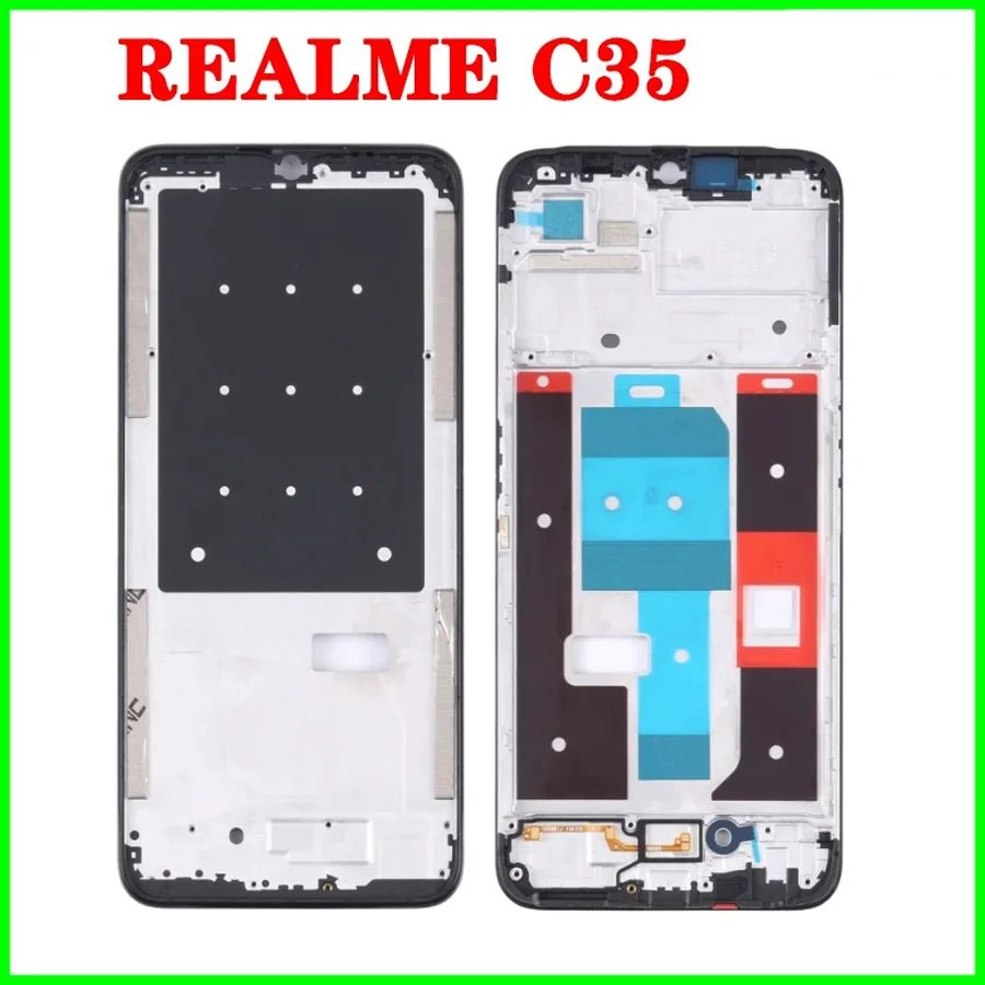 For Realme C35 LCD Front Middle Frame Bezel Set RMX3511 Power Button Battery Back Cover Rear Door Housing